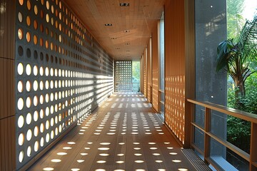 Wall Mural - A long hallway with a lot of windows and a lot of light