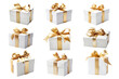 © Rawpixel.com - PNG white gift box golden ribbon element set, transparent background