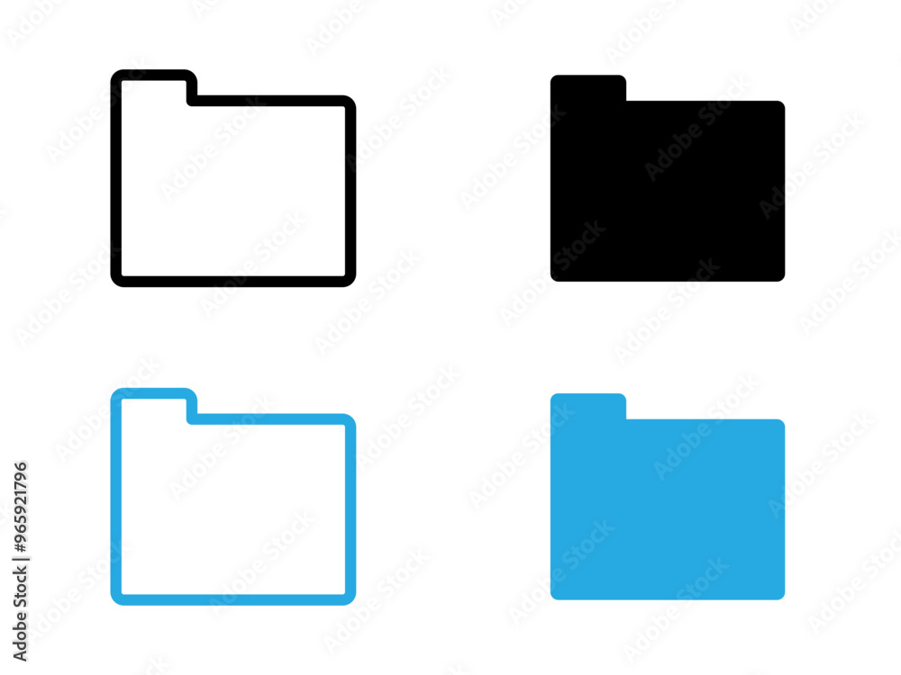 Folder icon black and white vector outline sign Stock Vector | Adobe Stock