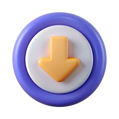 A cheerful. 3D rendered icon depicting a download arrow in a circular button with blue and white accents.