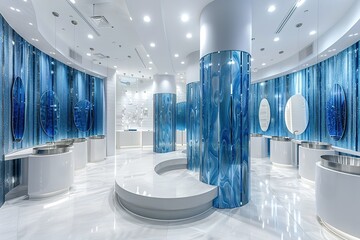 Wall Mural - a large room with a lot of blue glass walls