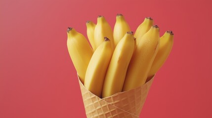 Wall Mural - Banana closeup organic natural snack healthy food on cone wrapped