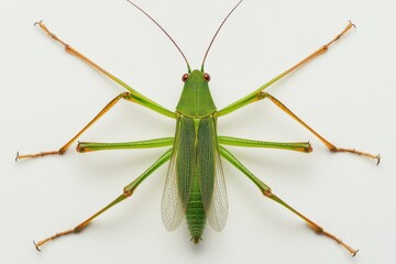 Wall Mural - Ultra realistic UHD photo of giant katydid on white plain