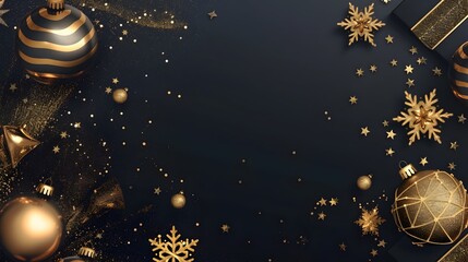 Canvas Print - Elegant Christmas Holiday with Balls and Snowflakes on Glittery Dark Background