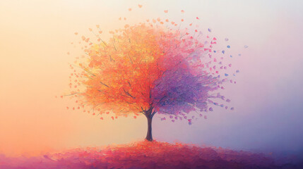 Wall Mural - A tree with colorful leaves is painted on a canvas