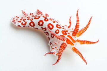 Wall Mural - Ultra realistic uhd photo of nudibranch on white plain