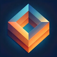 A modern and abstract 3D chevron right icon with a unique layered design in vibrant orange and blue hues.