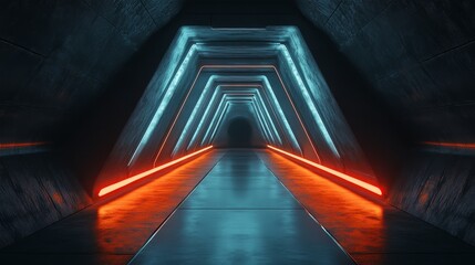 Poster - A long tunnel with red and blue lights