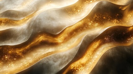 Canvas Print - A gold and white wave with glittery particles