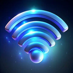 A futuristic 3D Wifi symbol with a glossy. blue finish.