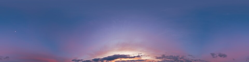 Wall Mural - Dramatic Sunset sky 360 panorama. Vibrant sky with bright glowing red pink Cumulus clouds. HDR 360 seamless spherical panorama. Sky dome for aerial drone panoramas. Climate and weather change.