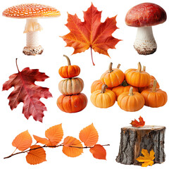 Wall Mural - PNG Autumn collage element set, transparent background