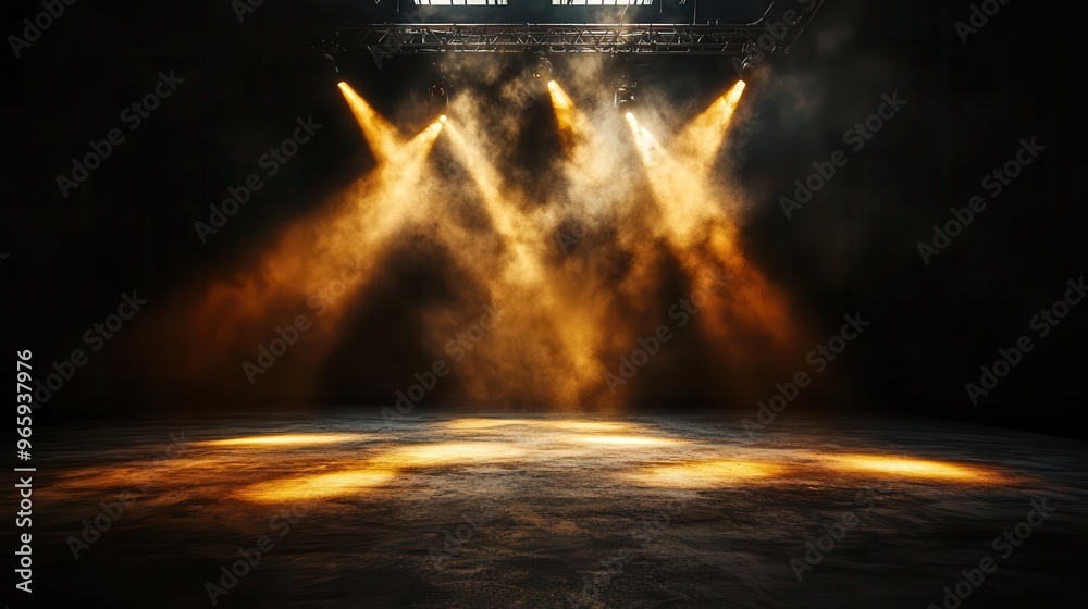 Dark stage with spotlights and smoke for dramatic effect. Stock ...