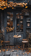 Canvas Print - Two chairs and a table in front of a building