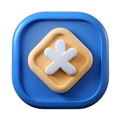 Cute 3D icon with a white asterisk in a yellow square. surrounded by a blue frame.