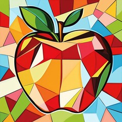 Sticker - Geometric abstract apple with colorful mosaic style.