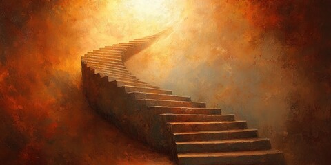 Wall Mural - A Curving Stone Staircase Ascending Towards a Bright Light