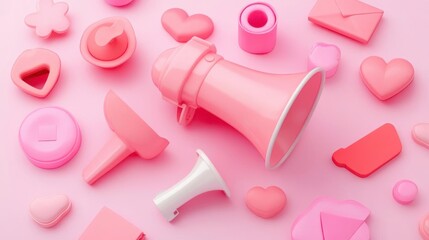 Digital marketing flat design top view strategy 3D render colored pastel