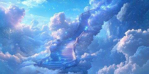 Wall Mural - Stairway to Heaven in a Sky of Clouds and Stars