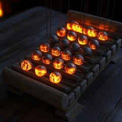 Wall Mural - Glowing orbs hanging on a wooden frame.