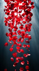 Canvas Print - Red rose petals falling down gently on dark background