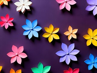 Sticker - Colorful Paper Flowers on Purple Background