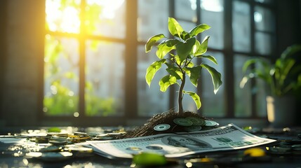 Flourishing Financial Future:A Pay Day Visual of a Money Tree Growing from a Paycheck