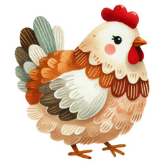 Cute watercolor illustration of a cartoon chicken