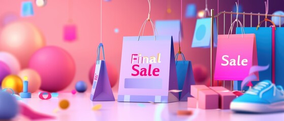 Canvas Print - Colorful promotional scene showcasing vibrant sale bags and festive decorations, ideal for retail and marketing visuals.