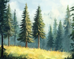 Poster - Pine tree forest landscape scene