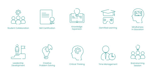 Sticker - Growth and Innovation in Education Through Collaboration and Certification Vector Icons