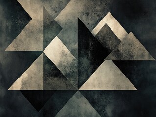 Poster - Geometric abstract design featuring triangles of different sizes and opacities set against a dark backdrop