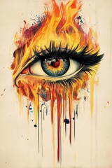 Poster - Illustration depicting an eye integrated with flames