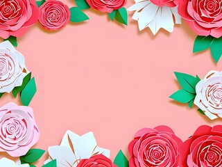 Wall Mural - Paper Roses on Pink Background