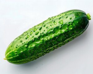 Fresh Green Cucumber with Water Droplets on White Background