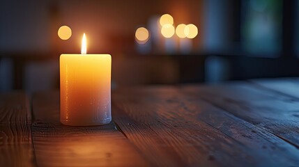 Wall Mural - A lit candle on the table