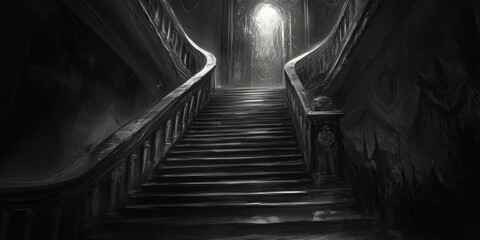 Canvas Print - Dark and Mysterious Staircase Leading Upwards