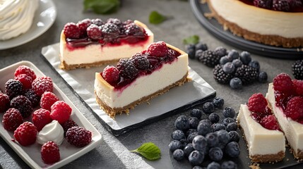 Wall Mural - Delicious Cheesecake with Berries