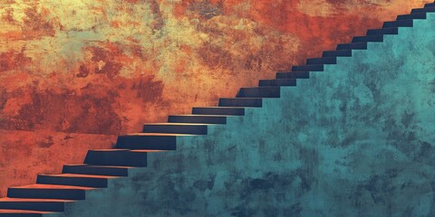 Canvas Print - Abstract Concrete Wall with Black Staircase