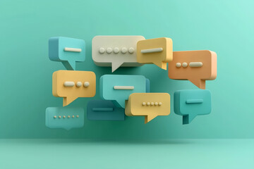 A collection of speech bubbles floating, symbolizing communication and conversation