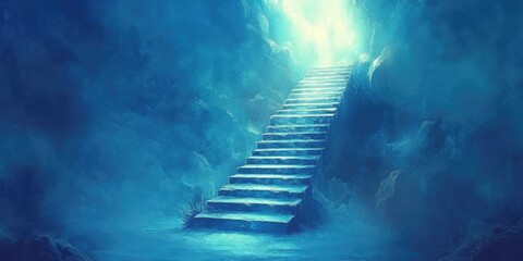 Poster - Stone Staircase Leading to Light in Blue Cave