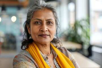 Wall Mural - Portrait of a middle aged Indian female worker in start up company office