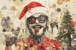 © Thierry - Viral vibrant, modern artistic depiction of Santa Claus wearing sunglasses and a Santa hat, with abstract background elements.