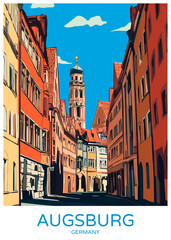 Wall Mural - Augsburg Germany Poster Illustration Travel Print Decor Gift Paper Canvas Wall Retro Art