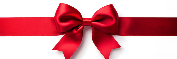 Sticker - Realistic decorative red bow with horizontal red ribbons isolated on white. Element for decoration gifts