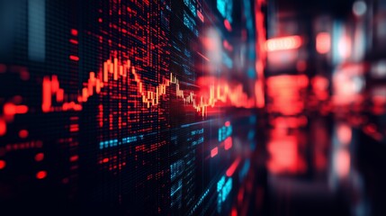 Poster - abstract visualization of stock market trends in red and blue colors on a digital background during 