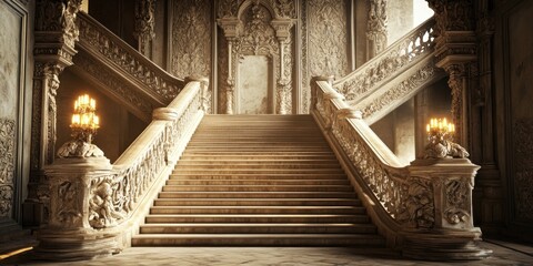 Canvas Print - Ornate Staircase Leading Upwards in an Ancient Palace