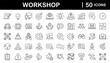 © SMUX - Workshop set of web icons in line style. Business Workshop icons for web and mobile app. Containing team building, teamwork, coaching, meeting, managing, coaching, motivation and more