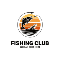 Canvas Print - Fish fishing with hook and loose bait and string logo design