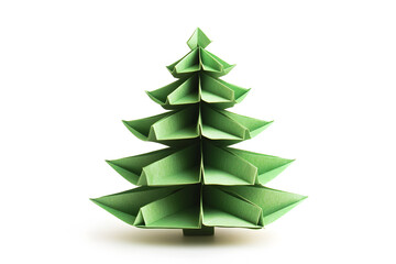 Wall Mural - Origami paper Christmas tree isolated on white background